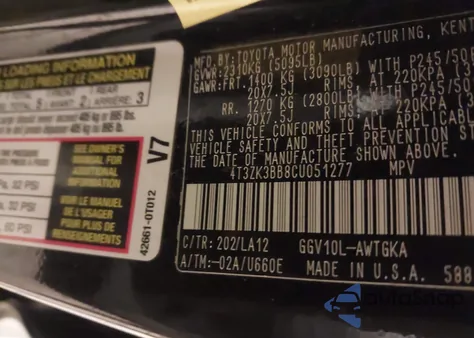 2012 Toyota Venza Xle V6 from USA, damaged, VIN 4T3ZK3BB8CU051277